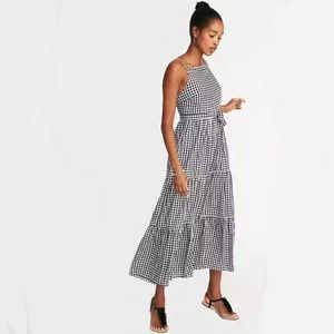 Old Navy Black & White Plaid Sleeveless Tiered Gingham Maxi Dress